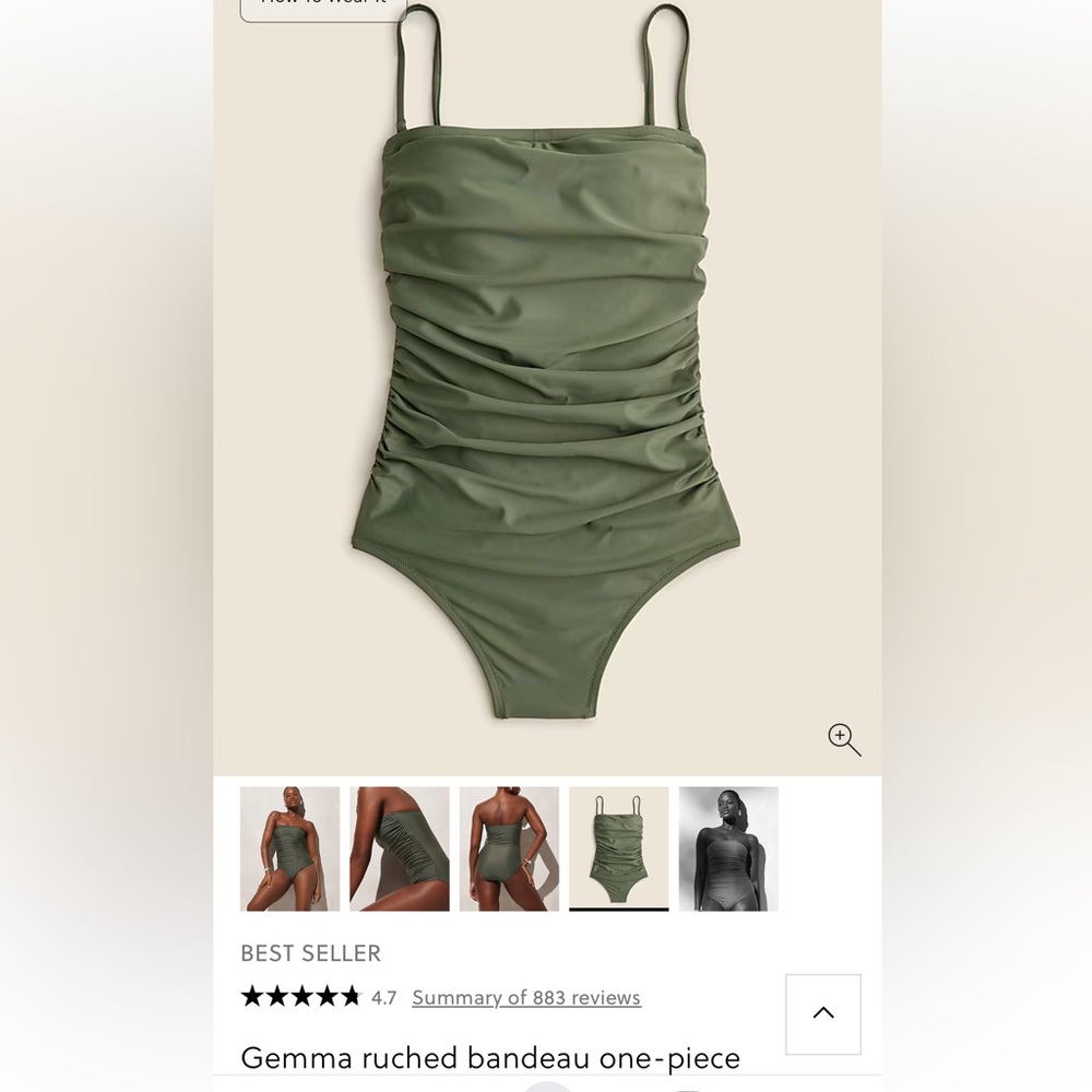 J. Crew NWT Gemma Ruched Bandeau One-Piece Swimsuit in Cool Cyprus Size 8
